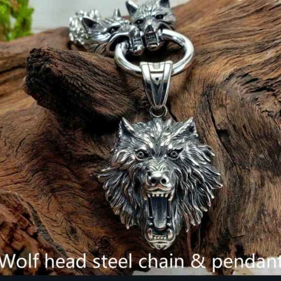 Wolf head Stainless Steel Pendant Flexible 24" Necklace Chain Unisex Gothic - Picture 6 of 15